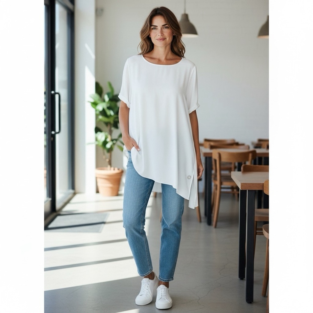 🌻 Yest White Asymmetric Top/Blouse #045